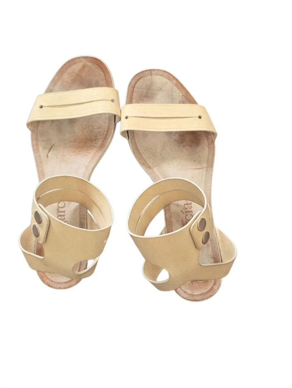 Pedro Garcia Cream Leather Ankle-Strap Sandals With Button Closure Size 38.5/8.5